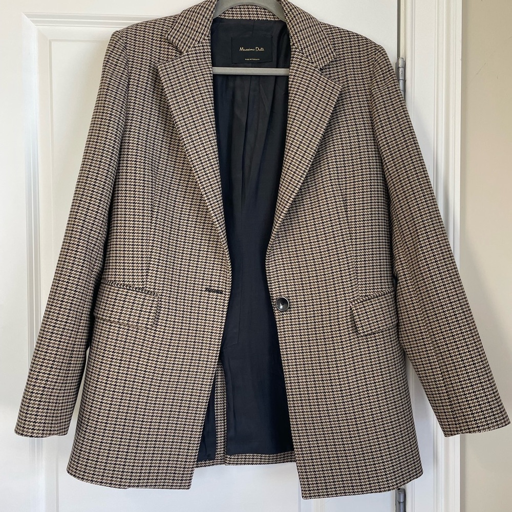 Massimo Dutti Houndstooth Blazer - Black and Brown